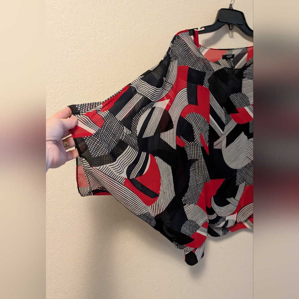 Alfani Red and Black Boxy Blouse with 3/4 Sleeves - Picture 4 of 4